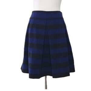 Kate Spade Skirt Box Pleat Striped Black Blue Cotton Career Stretch 2
